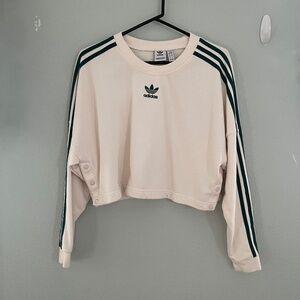 Adidas Cream & Green Crop Long Sleeve Crew Neck Top